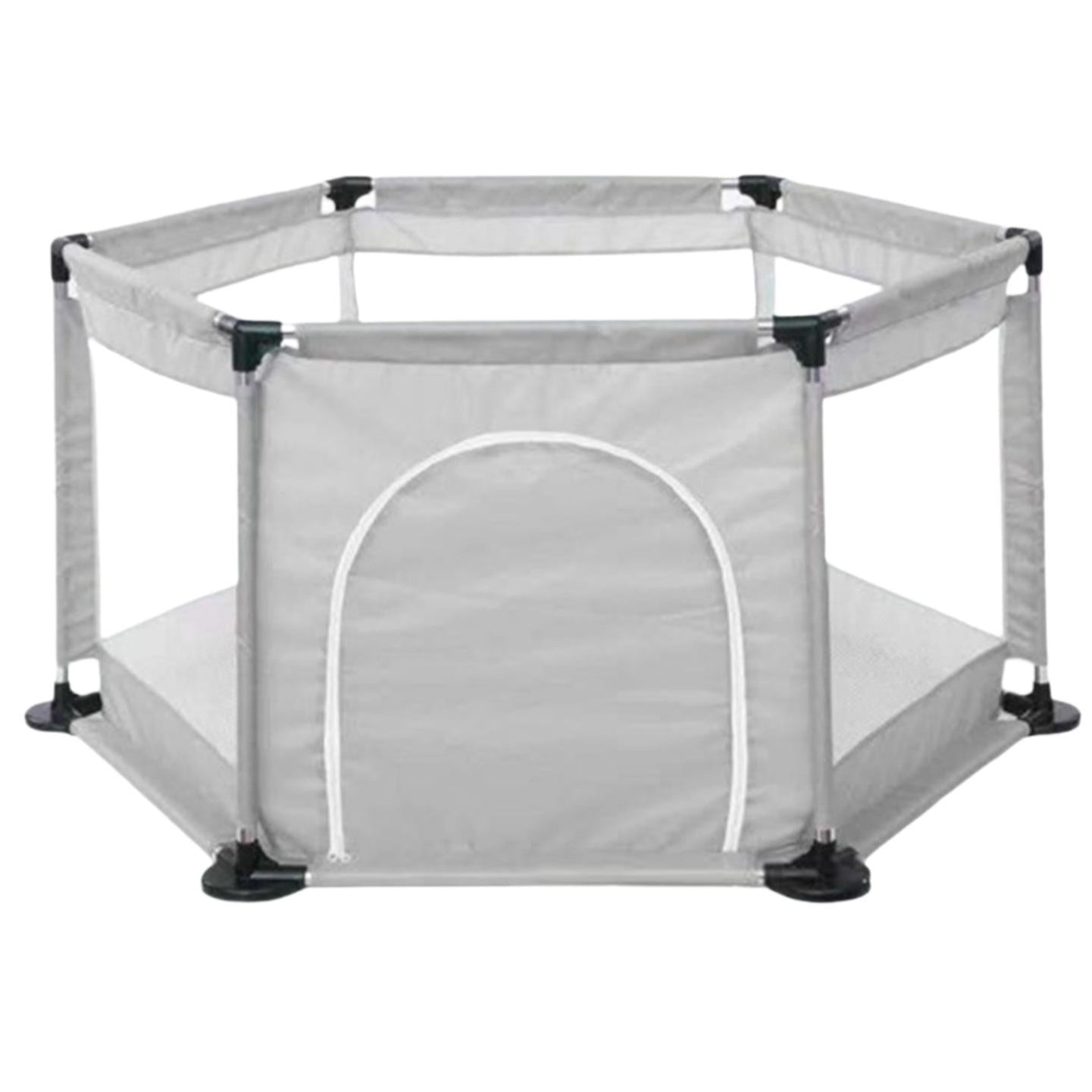 Tarc/loc de joaca pentru copii, Zola, hexagonal, material textil si plasa, elemente de fixare, 130 x 65 cm, gri Tarc/loc de joaca pentru copii, Zola, hexagonal, material textil si plasa, elemente de fixare, 130 x 65 cm, gri